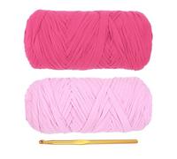 PATIKIL T-Shirt Yarn for Crocheting with 1 Crochet Hook, 2 Pack 400g/130 Yards Soft High Elastic Knitting Yarn for Beginner Crochet Bag/Basket/Home Decor(Pink/Rose Red)