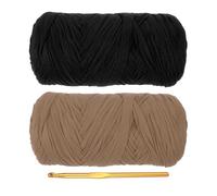 PATIKIL T-Shirt Yarn for Crocheting with 1 Crochet Hook, 2 Pack 400g/130 Yards Soft High Elastic Knitting Yarn for Beginner Crochet Bag/Basket/Home Decor(Black/Coffee Color)