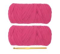 PATIKIL T-Shirt Yarn for Crocheting with 1 Crochet Hook, 2 Pack 400g/130 Yards Soft High Elastic Knitting Yarn for Beginner Crochet Bag/Basket/Home Decor(Rose Red)