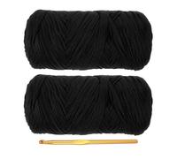 PATIKIL T-Shirt Yarn for Crocheting with 1 Crochet Hook, 2 Pack 400g/130 Yards Soft High Elastic Knitting Yarn for Beginner Crochet Bag/Basket/Home Decor(Black)