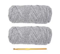 PATIKIL T-Shirt Yarn for Crocheting with 1 Crochet Hook, 2 Pack 400g/130 Yards Soft High Elastic Knitting Yarn for Beginner Crochet Bag/Basket/Home Decor(Floral Gray)
