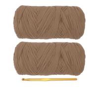 PATIKIL T-Shirt Yarn for Crocheting with 1 Crochet Hook, 2 Pack 400g/130 Yards Soft High Elastic Knitting Yarn for Beginner Crochet Bag/Basket/Home Decor(Coffee Color)