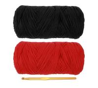 PATIKIL T-Shirt Yarn for Crocheting with 1 Crochet Hook, 2 Pack 400g/130 Yards Soft High Elastic Knitting Yarn for Beginner Crochet Bag/Basket/Home Decor(Black/Red)