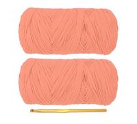 PATIKIL T-Shirt Yarn for Crocheting with 1 Crochet Hook, 2 Pack 400g/130 Yards Soft High Elastic Knitting Yarn for Beginner Crochet Bag/Basket/Home Decor(Warm Pink)