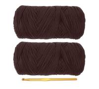 PATIKIL T-Shirt Yarn for Crocheting with 1 Crochet Hook, 2 Pack 400g/130 Yards Soft High Elastic Knitting Yarn for Beginner Crochet Bag/Basket/Home Decor(Deep Coffee)