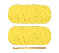 PATIKIL T-Shirt Yarn for Crocheting with 1 Crochet Hook, 2 Pack 400g/130 Yards Soft High Elastic Knitting Yarn for Beginner Crochet Bag/Basket/Home Decor(Yellow)