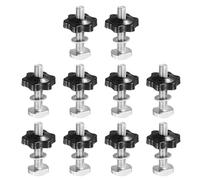 PATIKIL t Track Bolts Knob Kit, 10 Set M8 x 45mm x 32mm Threaded Bolts with Washers and 6-Star Knobs Nuts t Track Accessories for Woodworking Jigs and Fixtures, Silver Black