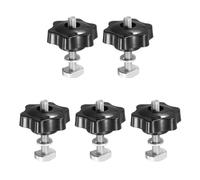 PATIKIL t Track Bolts Knob Kit, 5 Set M6 x 40mm x 38mm Threaded Bolts with Washers and 6-Star Knobs Nuts t Track Accessories for Woodworking Jigs and Fixtures, Silver Black
