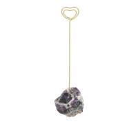 PATIKIL Table Number Holder, 1Pcs Photo Clip Holders Crystal Stone Quartz Desk Card Holder Raw Heart Shape Iron Memo Note Photo Stand for Wedding Party Home Office Decor, Purple