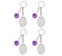PATIKIL Tennis Keychain, 4Pcs Alloy Mini Tennis Racket Keychain Key Ring Tennis Ball Cute Sports Keyrings for Sport Lovers, Purple