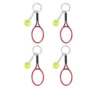 PATIKIL Tennis Keychain, 4Pcs Mini Tennis Racket Keychain Key Ring Tennis Ball Cute Sports Keyrings for Sport Lovers, Red
