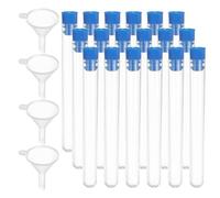 PATIKIL Test Tubes Set, 100Pcs 100x12mm Plastic Clear Round Bottom Test Tube Containers with Stopper and Funnel for Bead Party Candy Bath Salt Storage Scientific Experiment Prop, Blue