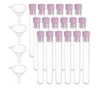 PATIKIL Test Tubes Set, 100Pcs 100x15mm Plastic Clear Round Bottom Test Tube Containers with Stopper and Funnel for Bead Party Candy Bath Salt Storage Scientific Experiment Prop, White