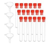 PATIKIL Test Tubes Set, 100Pcs 100x15mm Plastic Clear Round Bottom Test Tube Containers with Stopper and Funnel for Bead Party Candy Bath Salt Storage Scientific Experiment Prop, Red