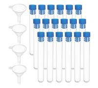 PATIKIL Test Tubes Set, 100Pcs 100x15mm Plastic Clear Round Bottom Test Tube Containers with Stopper and Funnel for Bead Party Candy Bath Salt Storage Scientific Experiment Prop, Blue