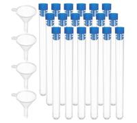 PATIKIL Test Tubes Set, 100Pcs 150x15mm Plastic Clear Round Bottom Test Tube Containers with Stopper and Funnel for Bead Party Candy Bath Salt Storage Scientific Experiment Prop, Blue
