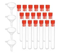 PATIKIL Test Tubes Set, 100Pcs 75x12mm Plastic Clear Round Bottom Test Tube Containers with Stopper and Funnel for Bead Party Candy Bath Salt Storage Scientific Experiment Prop, Red
