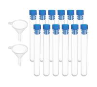 PATIKIL Test Tubes Set, 50Pcs 100x15mm Plastic Clear Round Bottom Test Tube Containers with Stopper and Funnel for Bead Party Candy Bath Salt Storage Scientific Experiment Prop, Blue