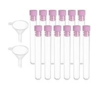 PATIKIL Test Tubes Set, 50Pcs 100x15mm Plastic Clear Round Bottom Test Tube Containers with Stopper and Funnel for Bead Party Candy Bath Salt Storage Scientific Experiment Prop, Purple