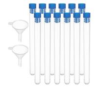 PATIKIL Test Tubes Set, 50Pcs 150x15mm Plastic Clear Round Bottom Test Tube Containers with Stopper and Funnel for Bead Party Candy Bath Salt Storage Scientific Experiment Prop, Blue