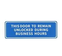 PATIKIL This Door to Remain Unlocked During Business Hours Sign, 9x3 Inch Self-Adhesive Warning Sign for Business Home Door Office Entrance, Blue