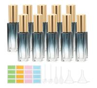 PATIKIL Travel Perfume Bottle Refillable, 10 Pcs 10ml Travel Size Mist Perfume Bottle Empty Glass Sprayer with Labels Funnel Pipette for Liquid Essential Oil, Light Blue/Gold Tone