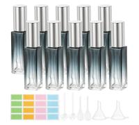 PATIKIL Travel Perfume Bottle Refillable, 10 Pcs 10ml Travel Size Mist Perfume Bottle Empty Glass Sprayer with Labels Funnel Pipette for Liquid Essential Oil, Light Blue/Silver Tone