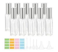 PATIKIL Travel Perfume Bottle Refillable, 10 Pcs 10ml Travel Size Mist Perfume Bottle Empty Glass Sprayer with Labels Funnel Pipette for Liquid Essential Oil, Clear/Silver Tone