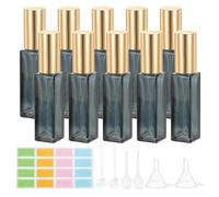 PATIKIL Travel Perfume Bottle Refillable, 10 Pcs 10ml Travel Size Mist Perfume Bottle Empty Glass Sprayer with Labels Funnel Pipette for Liquid Essential Oil, Blue/Gold Tone