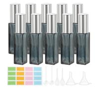 PATIKIL Travel Perfume Bottle Refillable, 10 Pcs 10ml Travel Size Mist Perfume Bottle Empty Glass Sprayer with Labels Funnel Pipette for Liquid Essential Oil, Blue/Silver Tone