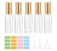 PATIKIL Travel Perfume Bottle Refillable, 5 Pcs 10ml Travel Size Mist Perfume Bottle Empty Glass Sprayer with Labels Funnel Pipette for Liquid Essential Oil, Clear/Gold Tone