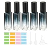 PATIKIL Travel Perfume Bottle Refillable, 5 Pcs 10ml Travel Size Mist Perfume Bottle Empty Glass Sprayer with Labels Funnel Pipette for Liquid Essential Oil, Light Blue/Black