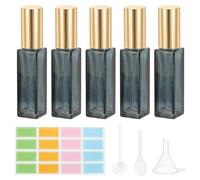 PATIKIL Travel Perfume Bottle Refillable, 5 Pcs 10ml Travel Size Mist Perfume Bottle Empty Glass Sprayer with Labels Funnel Pipette for Liquid Essential Oil, Blue/Gold Tone