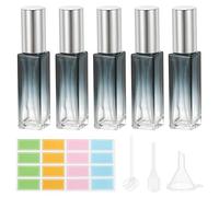 PATIKIL Travel Perfume Bottle Refillable, 5 Pcs 10ml Travel Size Mist Perfume Bottle Empty Glass Sprayer with Labels Funnel Pipette for Liquid Essential Oil, Light Blue/Silver Tone