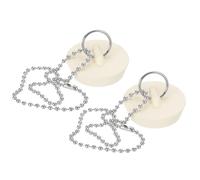 PATIKIL Tub Drain Stopper, 2Pcs for 1-5/8" Rubber Bath Tub Drain Sink Stopper with Pull Ring Stainless Steel Beaded Chain for Kitchen Sink Bathroom Laundry, White