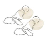 PATIKIL Tub Drain Stopper, 2Pcs for 1-5/8" to 1-3/4" Rubber Bath Tub Drain Sink Stopper with Pull Ring Stainless Steel Beaded Chain for Bathroom Laundry Kitchen Sink, White