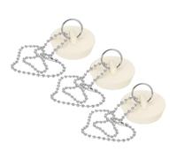 PATIKIL Tub Drain Stopper, 3Pcs for 1-5/8" Rubber Bath Tub Drain Sink Stopper with Pull Ring Stainless Steel Beaded Chain for Kitchen Sink Bathroom Laundry, White