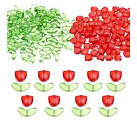 PATIKIL Tulip Flower Crystal Glass Beads, 200 Pack Flower Bead Handcrafted Glass Spacer Bead for Jewelry Making Bracelet Earring, Dark Red/Green