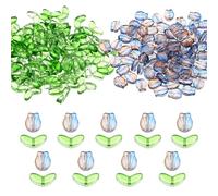 PATIKIL Tulip Flower Crystal Glass Beads, 200 Pack Texture Flower Bead Handcrafted Glass Spacer Bead for Jewelry Making Bracelet Earring, Purple/Green