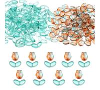 PATIKIL Tulip Flower Crystal Glass Beads, 200 Pack Texture Flower Bead Handcrafted Glass Spacer Bead for Jewelry Making Bracelet Earring, Brown/Green