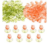 PATIKIL Tulip Flower Crystal Glass Beads, 200 Pack Texture Flower Bead Handcrafted Glass Spacer Bead for Jewelry Making Bracelet Earring, Orange/Green
