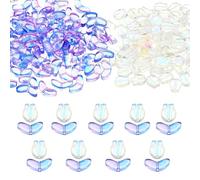 PATIKIL Tulip Flower Crystal Glass Beads, 200 Pack Texture Flower Bead Handcrafted Glass Spacer Bead for Jewelry Making Bracelet Earring, White/Purple