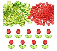 PATIKIL Tulip Flower Crystal Glass Beads, 200 Pack Texture Flower Bead Handcrafted Glass Spacer Bead for Jewelry Making Bracelet Earring, Red/Green