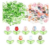 PATIKIL Tulip Flower Crystal Glass Beads, 200 Pack Texture Flower Bead Handcrafted Glass Spacer Bead for Jewelry Making Bracelet Earring, Multicolor