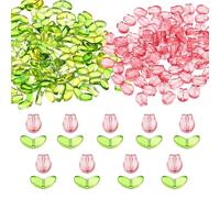 PATIKIL Tulip Flower Crystal Glass Beads, 200 Pack Texture Flower Bead Handcrafted Glass Spacer Bead for Jewelry Making Bracelet Earring, Dark Red/Green
