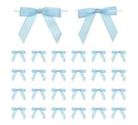 PATIKIL Twist Tie Bows, 50 Pcs 2.5" Premade Satin Ribbon Bow for Crafts Candy Treat Bags Cake Gift Wrapping Wedding Birthday Party Decorations, Sky Blue