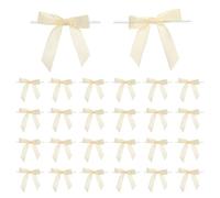 PATIKIL Twist Tie Bows, 50 Pcs 2.5" Premade Satin Ribbon Bow for Crafts Candy Treat Bags Cake Gift Wrapping Wedding Birthday Party Decorations, Light Yellow