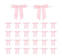 PATIKIL Twist Tie Bows, 50 Pcs 2.5" Premade Satin Ribbon Bow for Crafts Candy Treat Bags Cake Gift Wrapping Wedding Birthday Party Decorations, Pink
