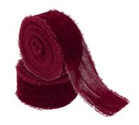 PATIKIL Velvet Ribbon for Gift Wrapping 1-1/2 Inch x 6 Yard, Handmade Frayed Vintage Ribbons 2 Roll Raw Edge Ribbons for Christmas Tree Bridal Bouquet Wedding Decor, Red