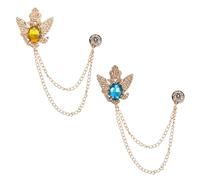 PATIKIL Vintage Crown Hanging Chain Brooch Pins, 2Pcs Animal Tassel Gem Chain Brooch Pin Double Wings Lapel Suit Pins for Women Men Clothes Shirt Dress Coat, Gold Tone(Yellow/Lake Blue)